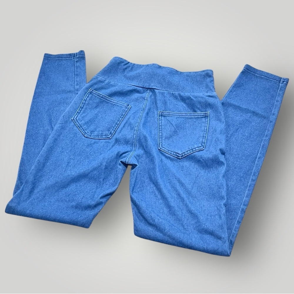 Shein Blue Women's Leggings Jeans Elastic Waist - Picture 2 of 11